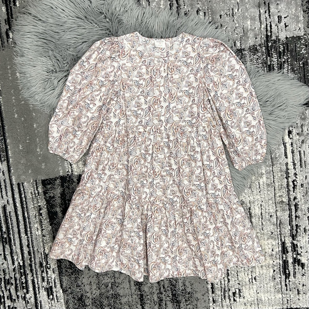 J.Crew Crewcuts Ruched Cotton Poplin Ivory Paisley Puff Sleeve Dress / Girls 10